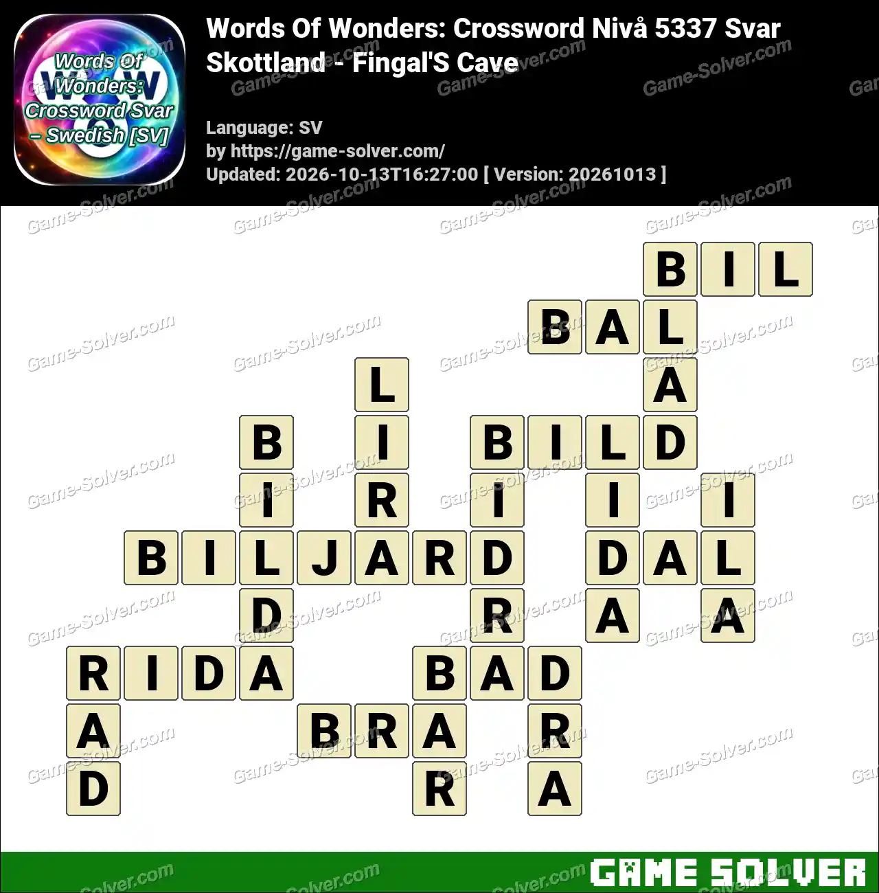 Words Of Wonders: Crossword Nivå 5337 Svar – Skottland – Fingal’S Cave
